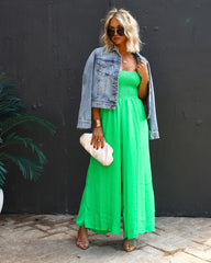 Wynwood Smocked Strapless Pocketed Jumpsuit - Green