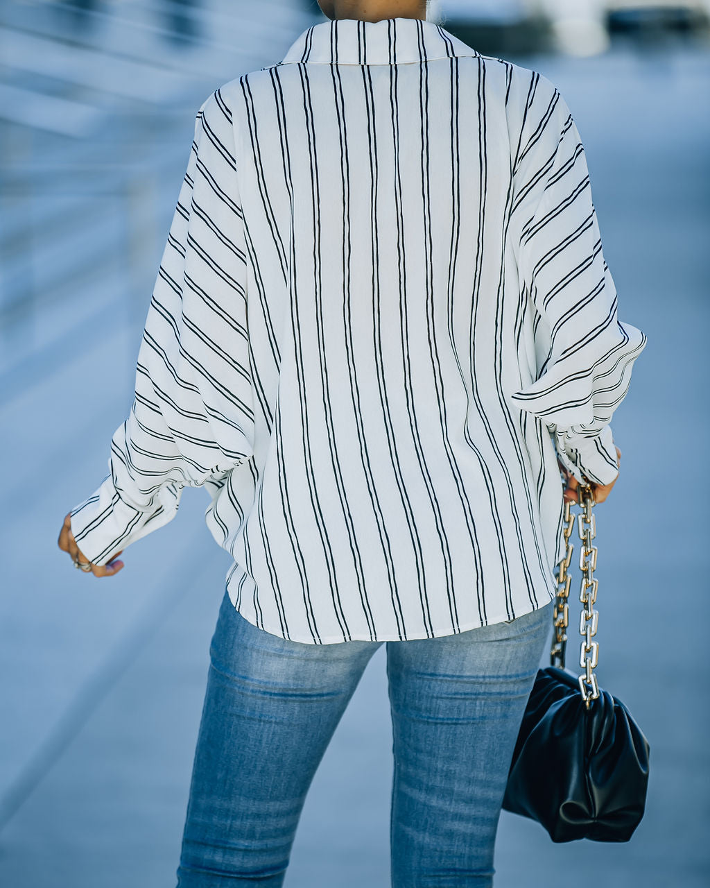 Xara Striped Button Down Blouse - White