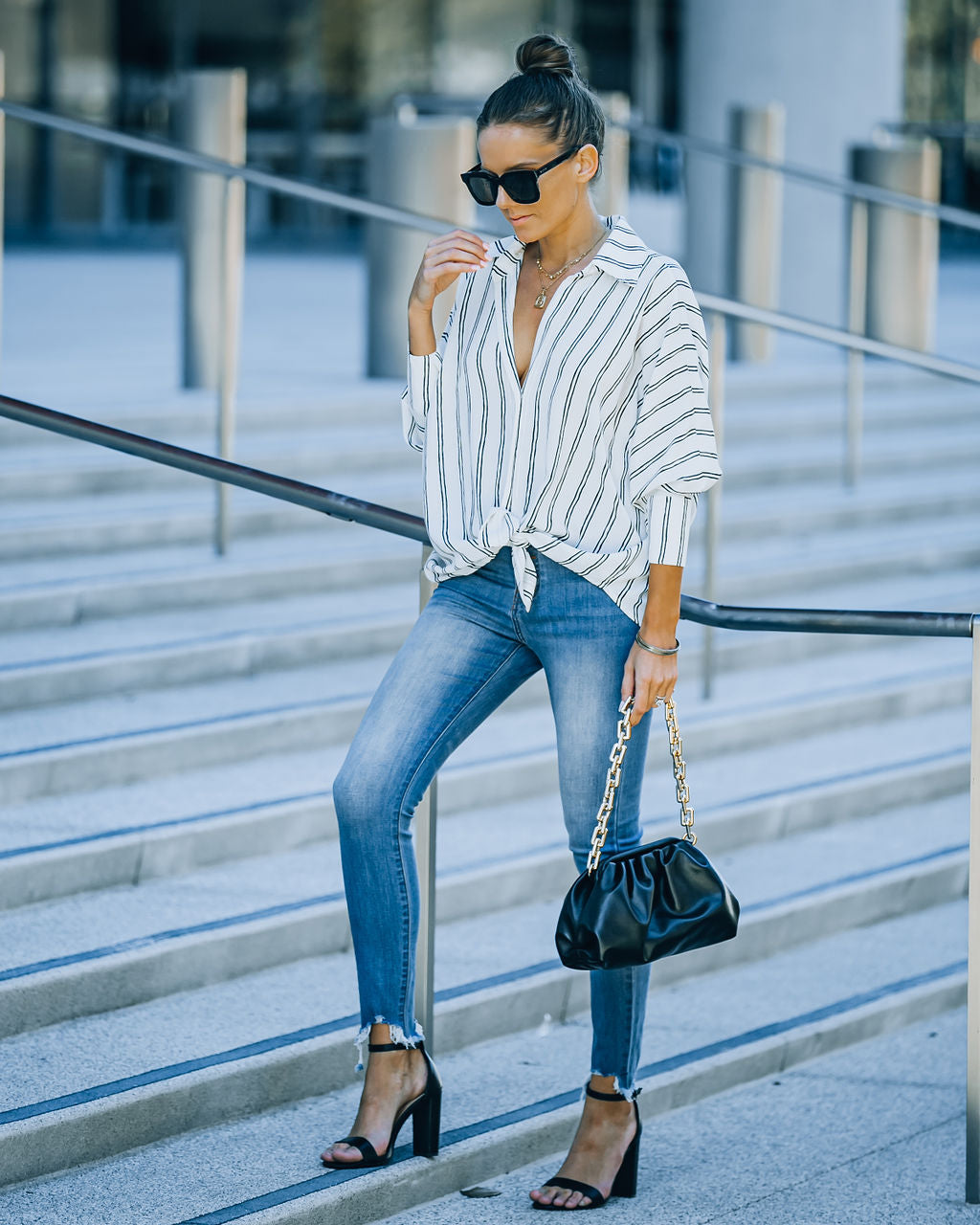 Xara Striped Button Down Blouse - White