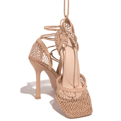 Fishnet Squared Toe Lace Up Heels