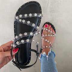 Adjustable Ankle Strap Rivet Flat Sandals