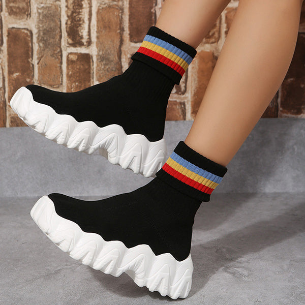 Casual Rainbow Thick Sole Knitted Sock Boots