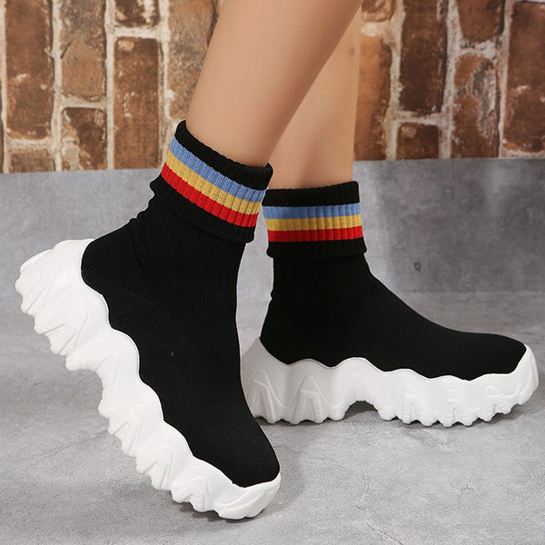 Casual Rainbow Thick Sole Knitted Sock Boots