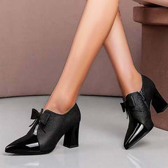 Elegant Pointed Toe Bowknot Chunky High Heels