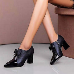 Elegant Pointed Toe Bowknot Chunky High Heels