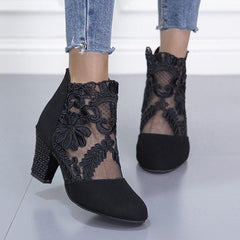 Applique Stitching Lace Zipper Floral Boots