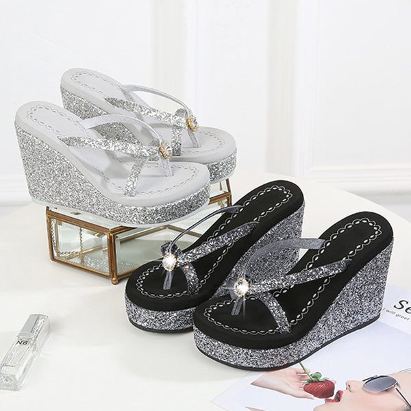 Bling Sequined Crystal Super High Heeled Flip Flops