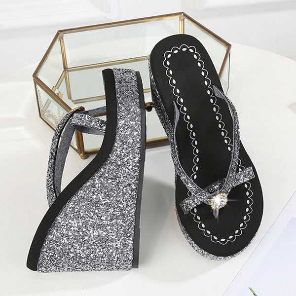 Bling Sequined Crystal Super High Heeled Flip Flops