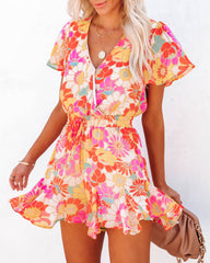 You Cute Floral Ruffle Romper - Red Multi - SALE