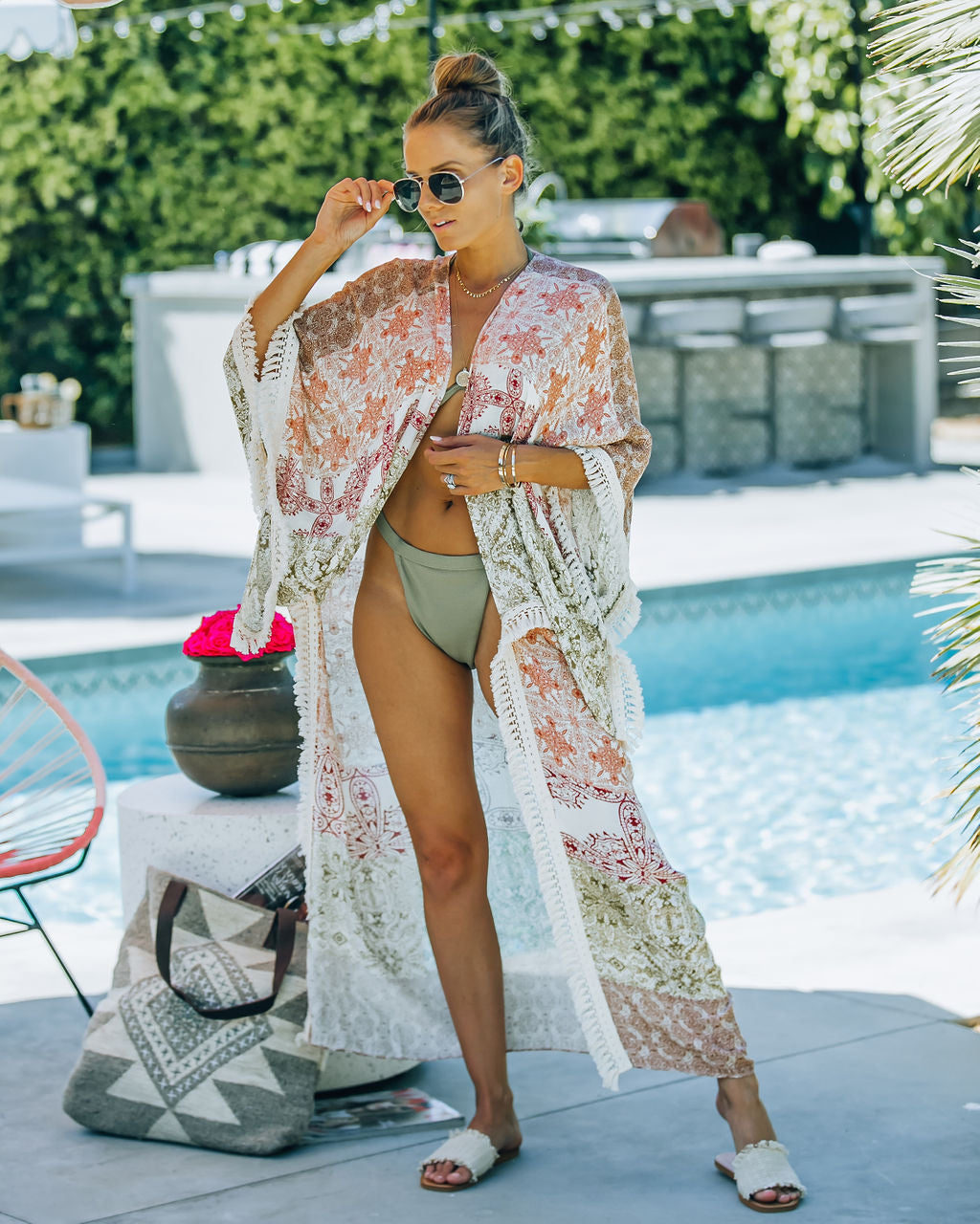 You, Me And The Sea Tassel Kimono - Rust Olive