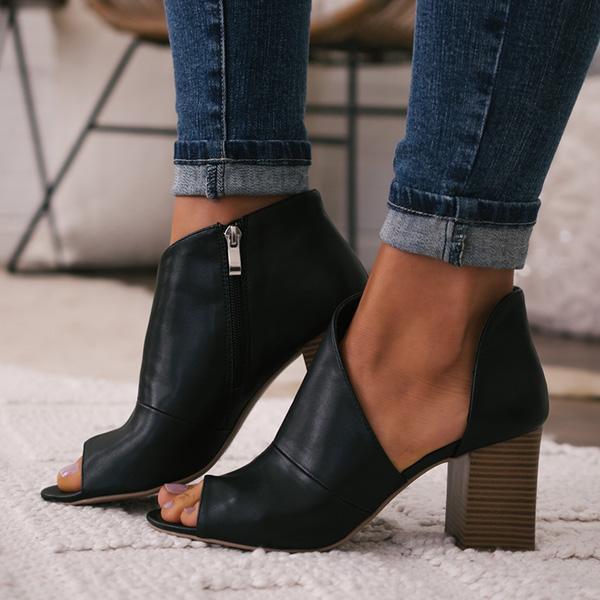 Mid Heel Peep Toe Boots