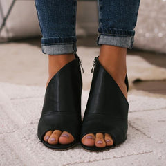 Mid Heel Peep Toe Boots