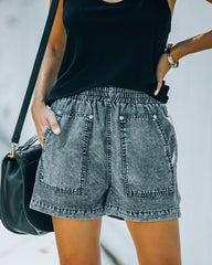 Zoom Pocketed High Rise Acid Wash Denim Shorts