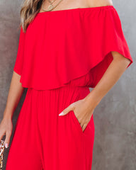 Antonella Off The Shoulder Pocketed Jumpsuit - Red