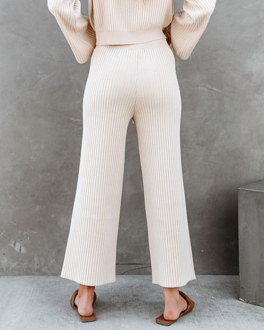 Autumn Splendor Ribbed Knit Pants - Beige