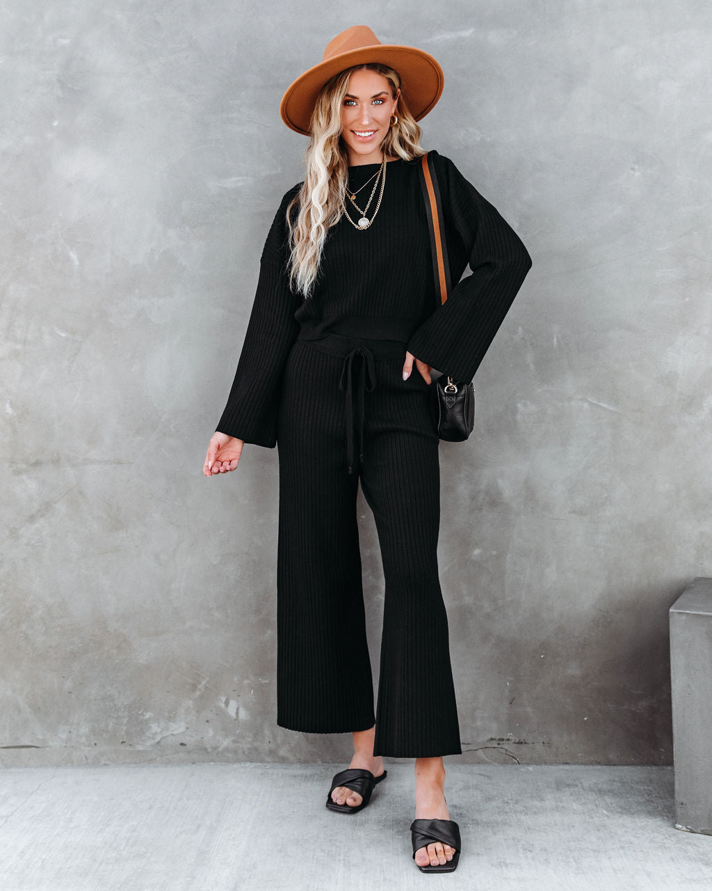 Autumn Splendor Ribbed Knit Pants - Black