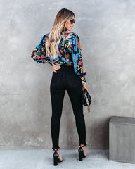 Back In Time Floral Satin Bodysuit - Black - SALE