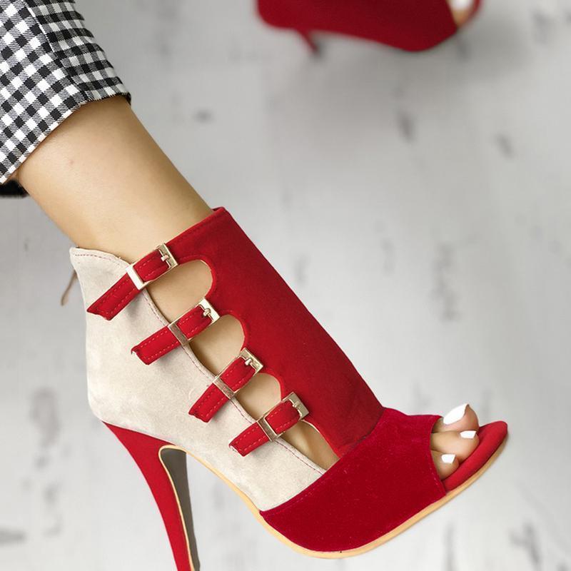 Hollow Out Buckled High Heels