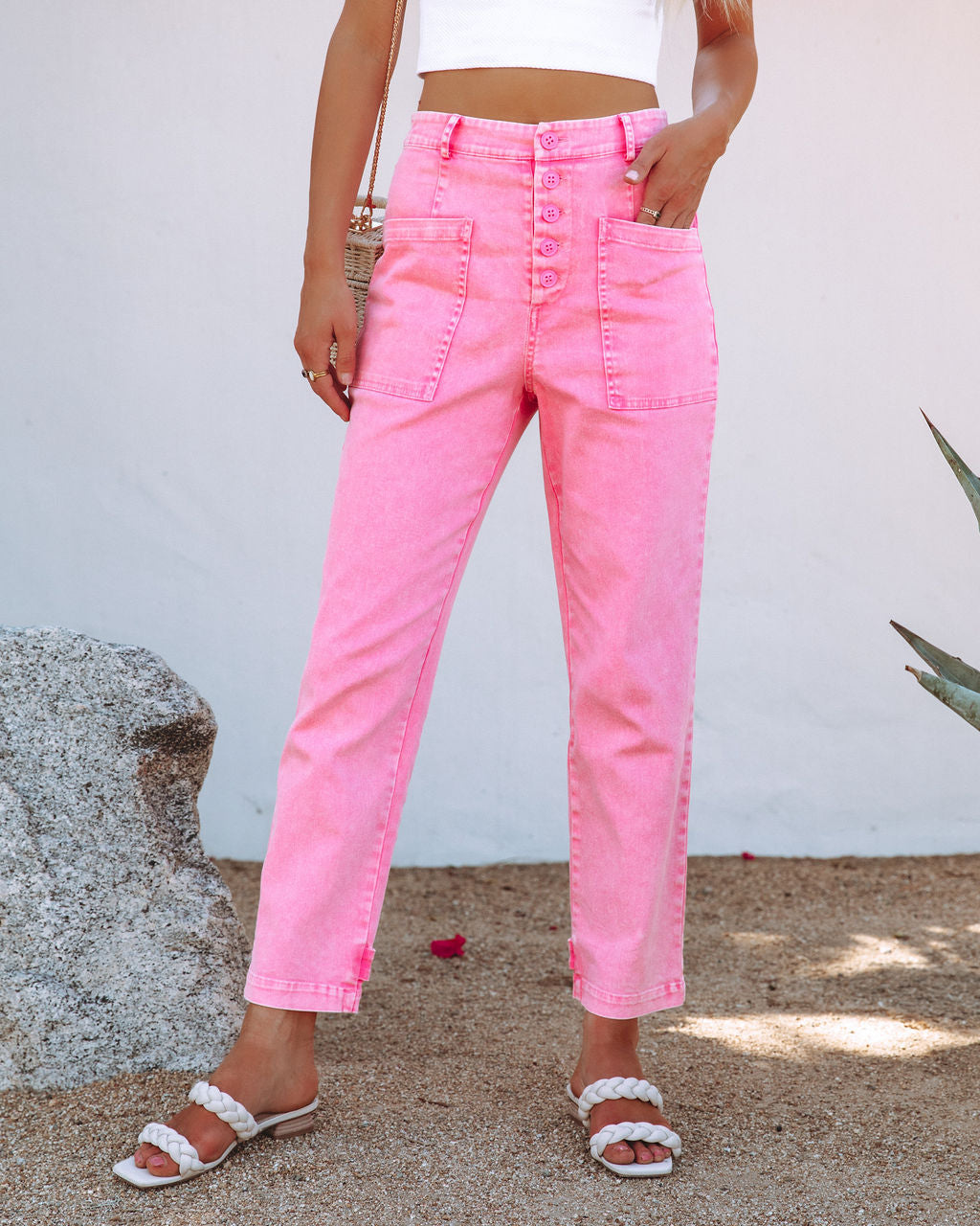 Bellamy High Rise Button Front Denim - Pink