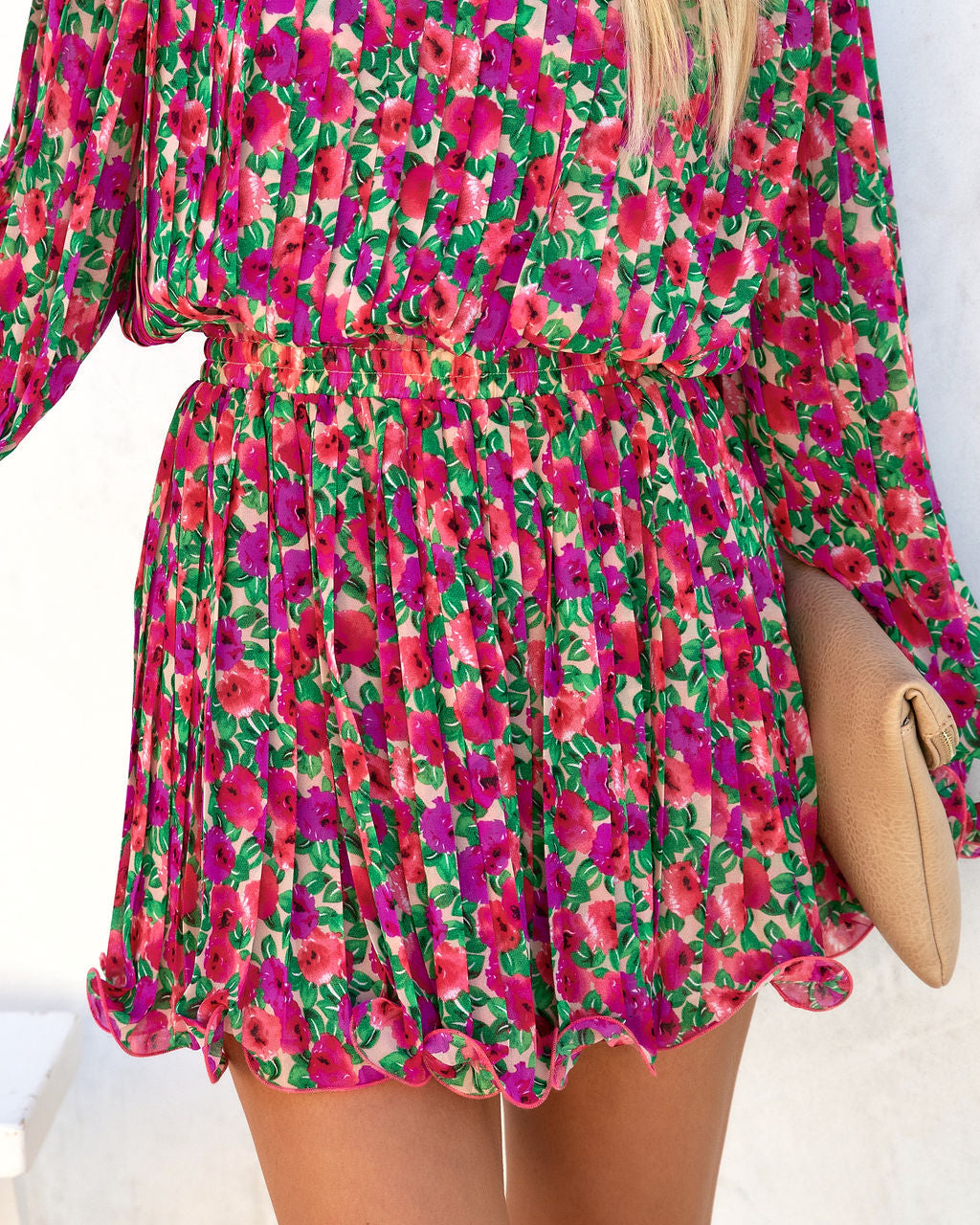 Bougainvillea Floral Pleated Mini Skirt