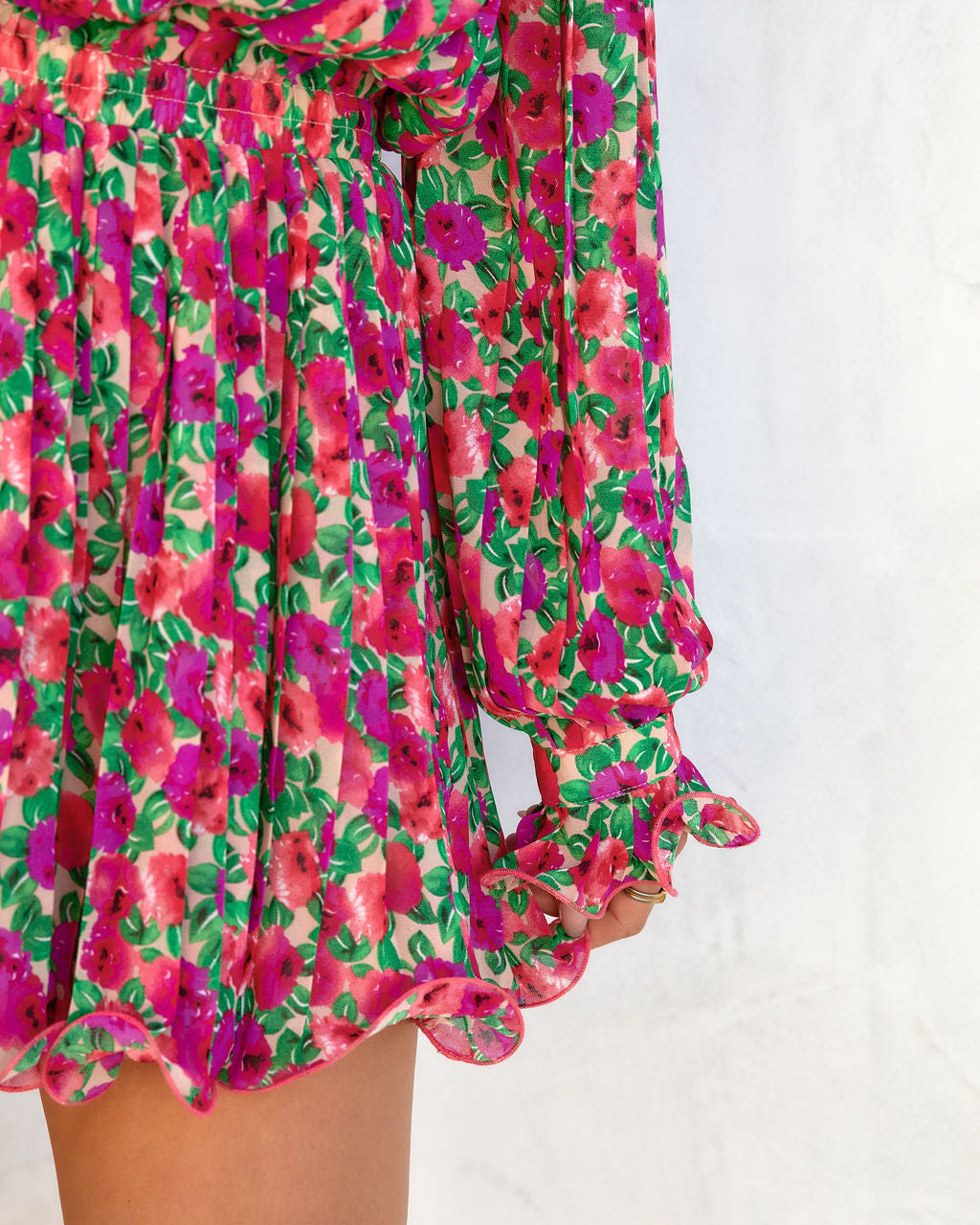 Bougainvillea Floral Pleated Mini Skirt