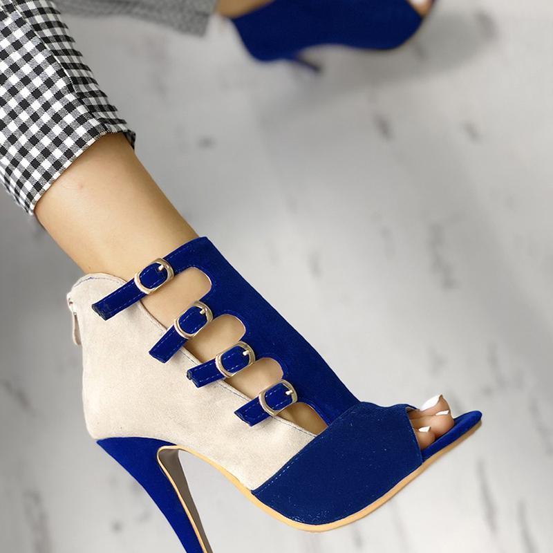 Hollow Out Buckled High Heels