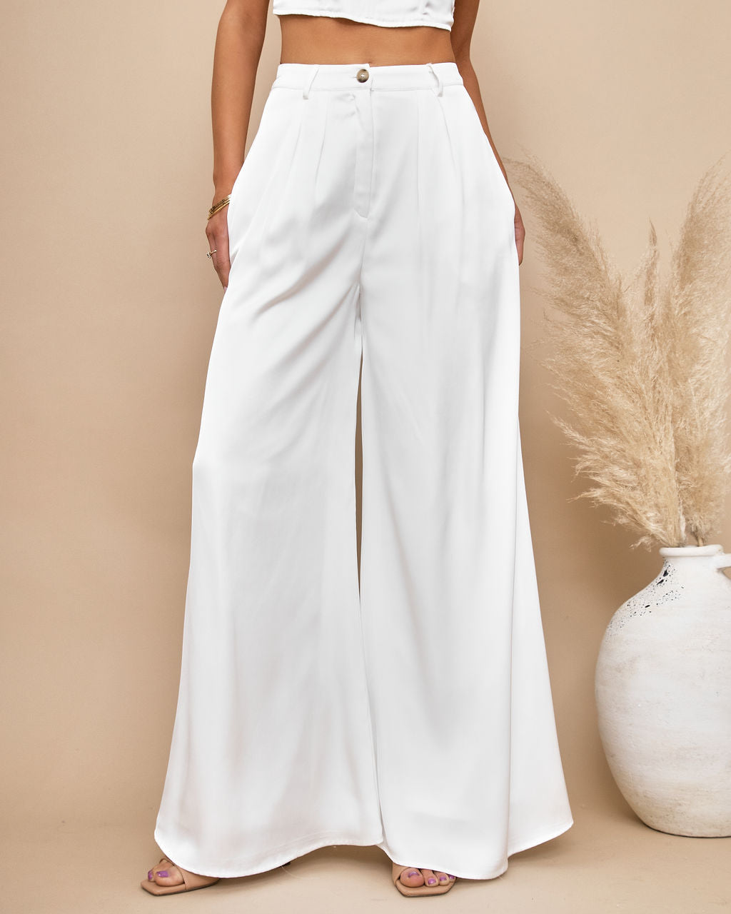 Endless Love Satin Pocketed Pants - Ivory