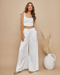 Endless Love Satin Pocketed Pants - Ivory