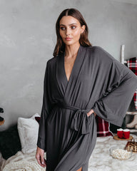 Festive Chill Kimono Robe - Charcoal