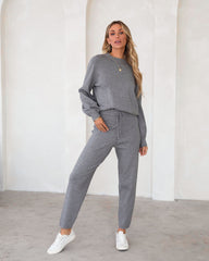 Genevieve Knit High Waisted Pants - Heather Grey