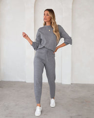 Genevieve Knit High Waisted Pants - Heather Grey