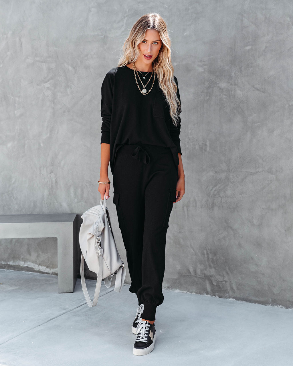 Glamping Babe Lightweight Knit Cargo Joggers - Black