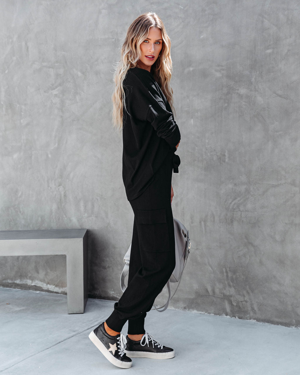 Glamping Babe Lightweight Knit Cargo Joggers - Black