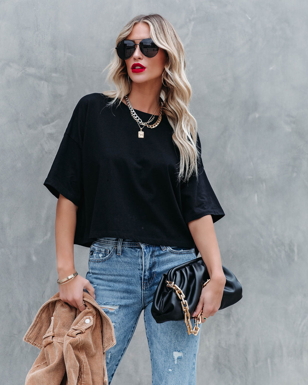 Her Cotton Cropped Tee - Black