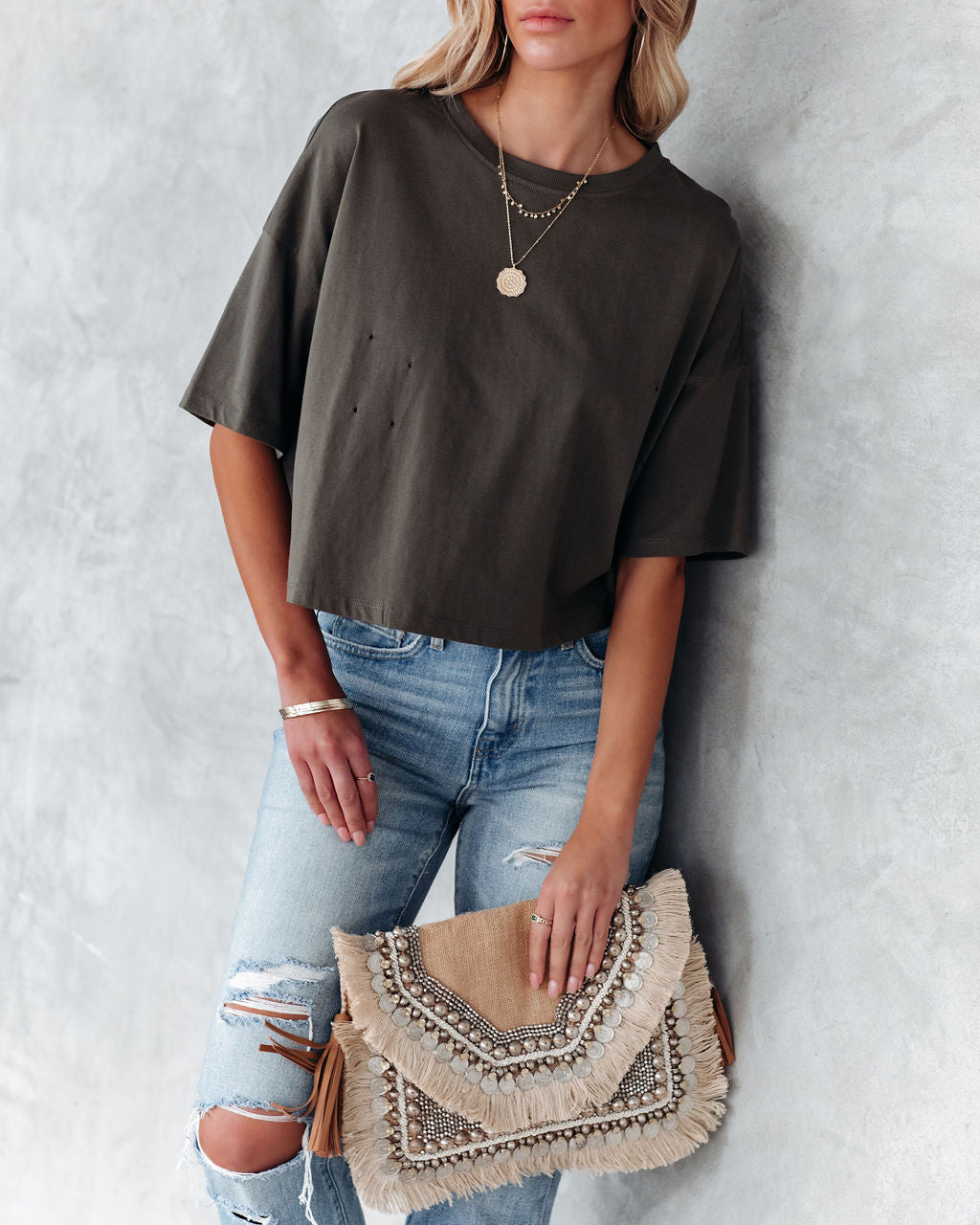 Her Cotton Cropped Tee - Olive