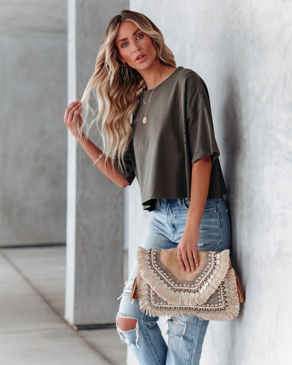 Her Cotton Cropped Tee - Olive