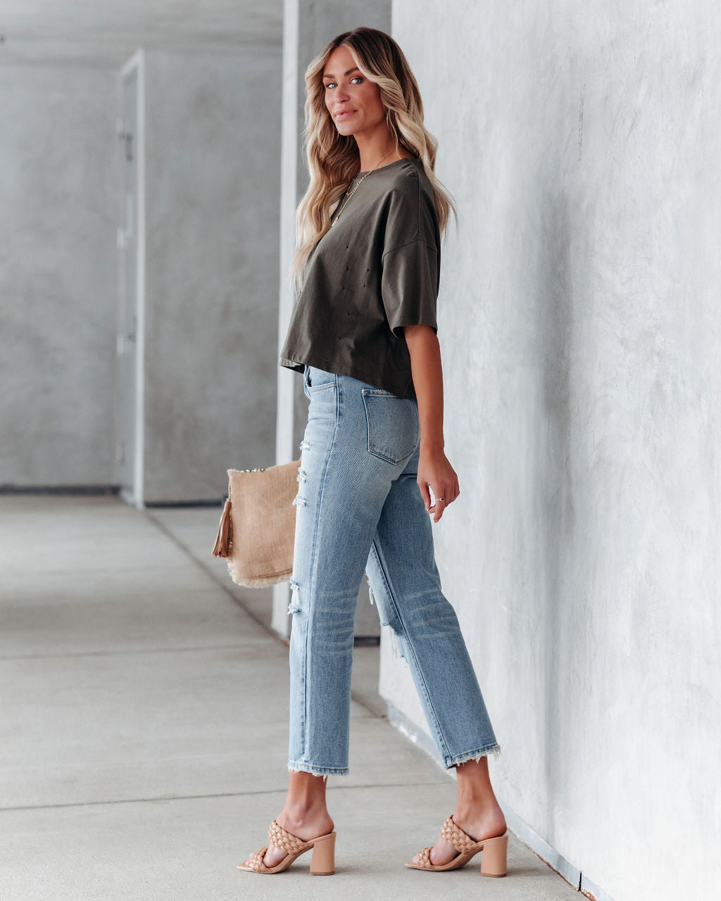 Her Cotton Cropped Tee - Olive