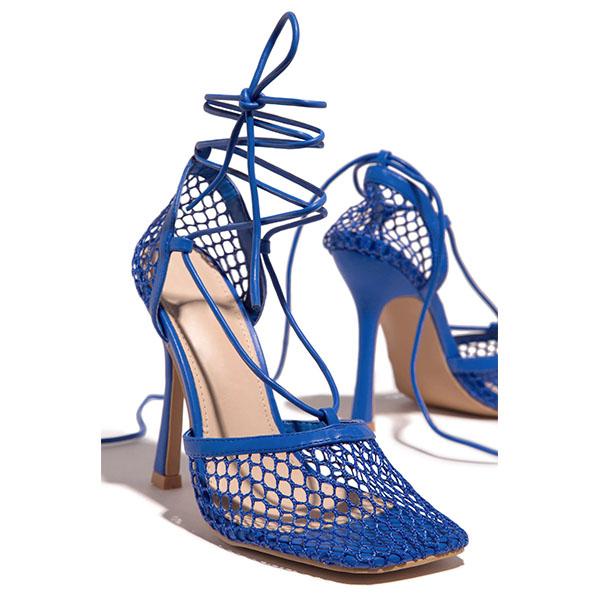 Fishnet Squared Toe Lace Up Heels