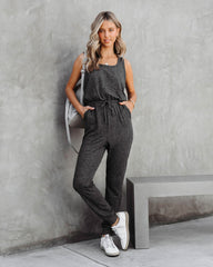 Kathleen Pocketed Drawstring Jumpsuit - Charcoal