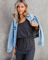 Kathleen Pocketed Drawstring Jumpsuit - Charcoal