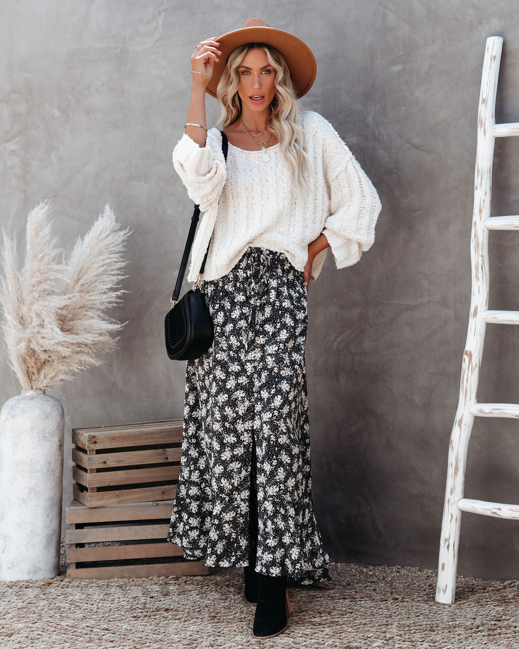 Montelena Floral Button Down Maxi Skirt - Black