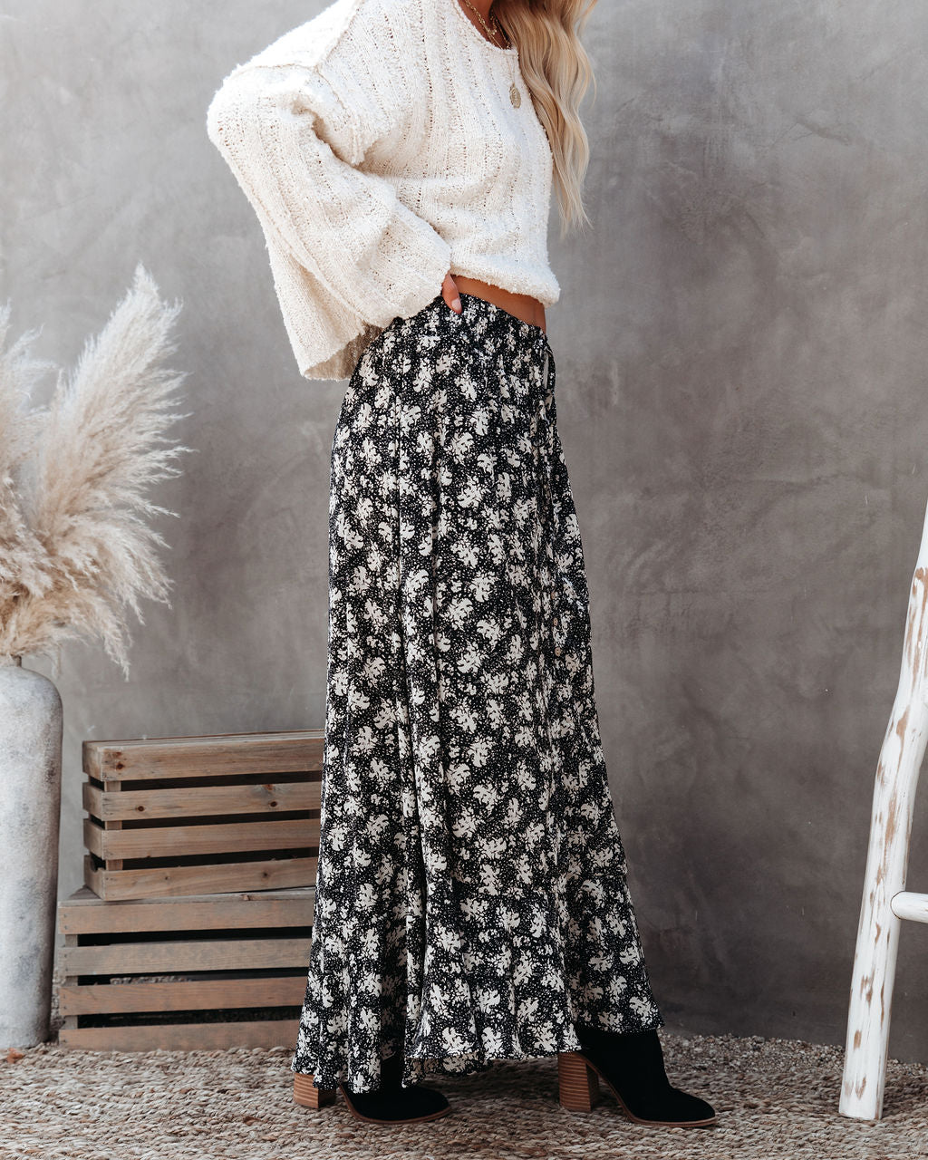 Montelena Floral Button Down Maxi Skirt - Black